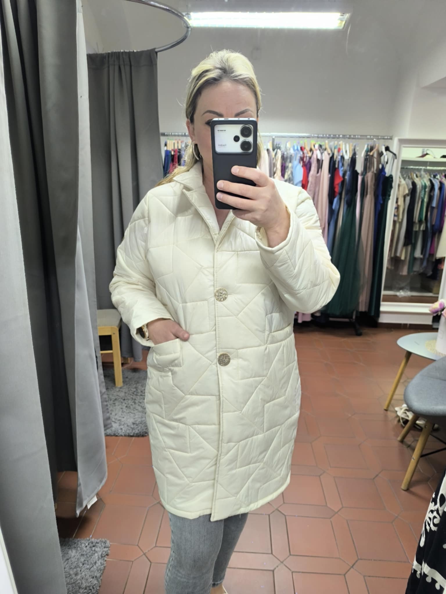 Dámská větší přechodová bunda BRIX béžová se zlatými doplňky