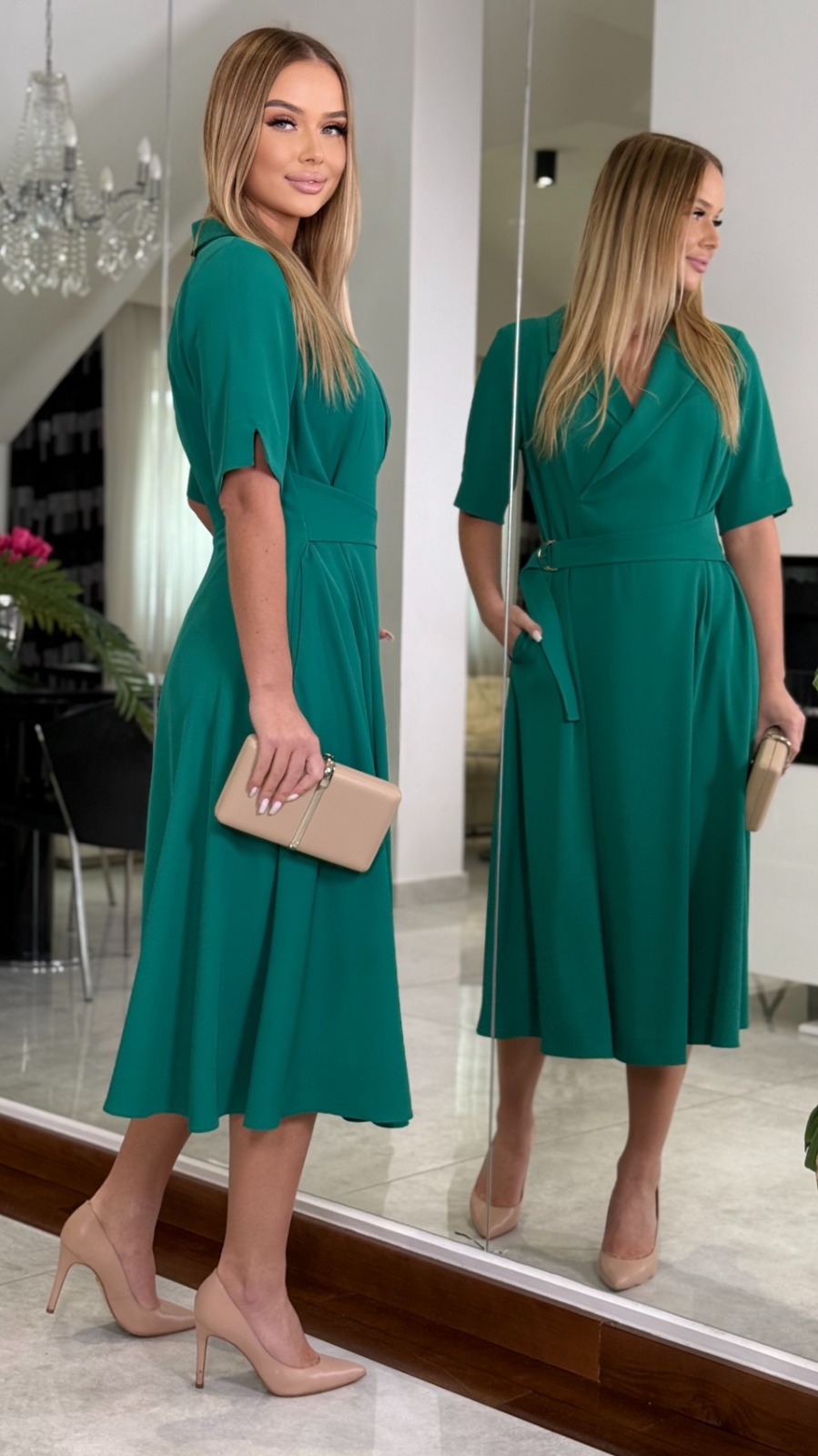 Elegantní šaty LARA v midi délce zelené