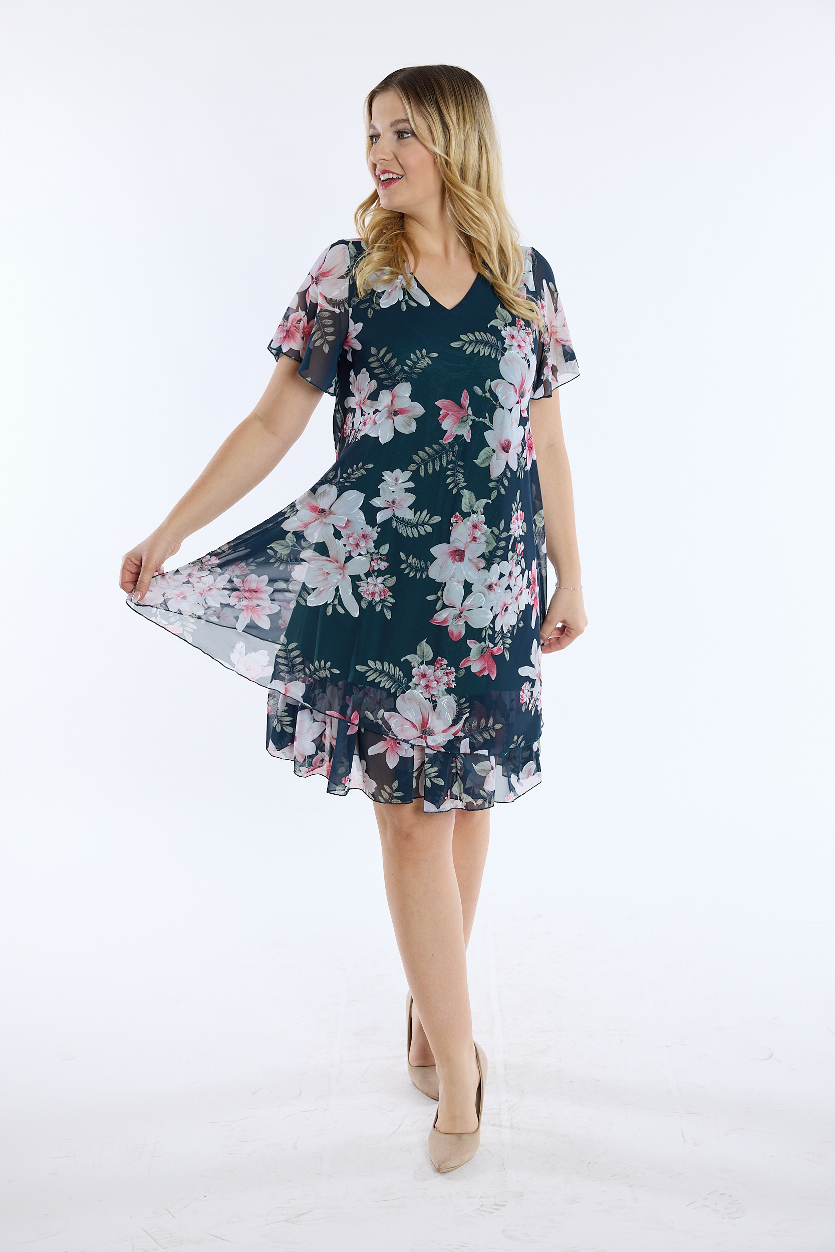 Šifonové PLUS SIZE šaty EVA temně zelené