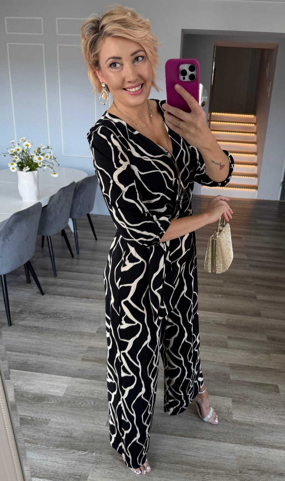 Elegantní dámský overal černobéžový