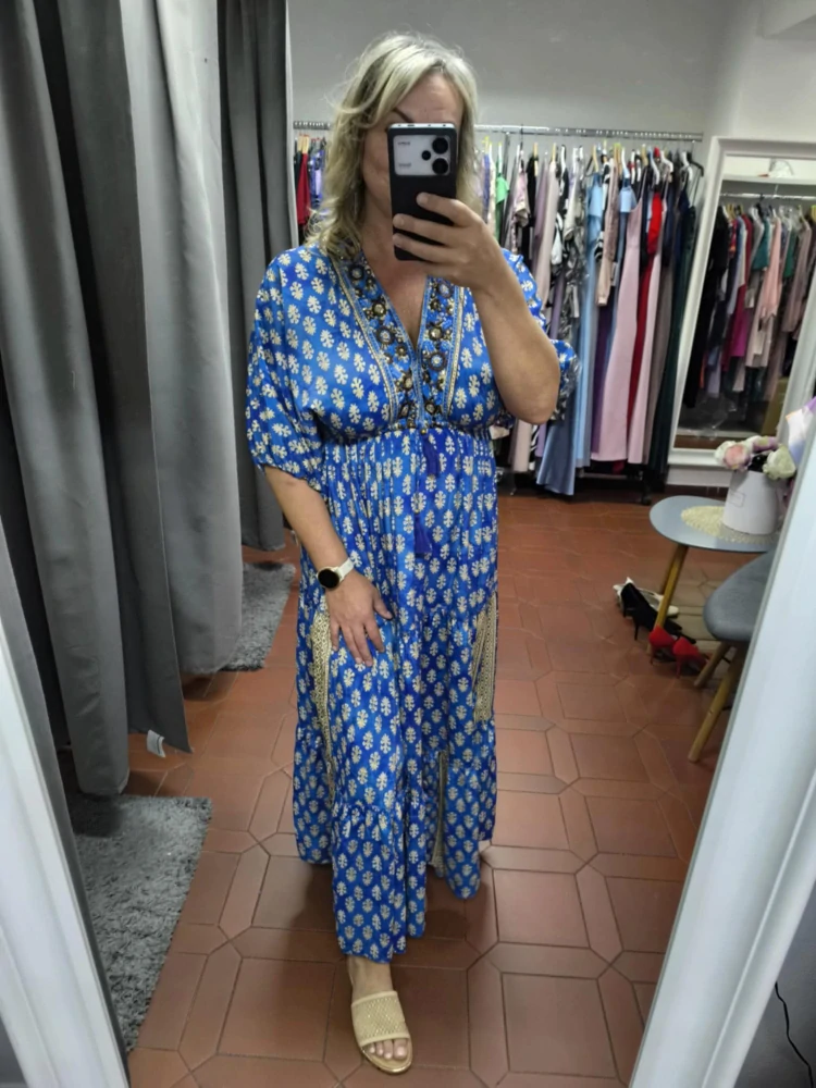 Letní hedvábné boho šaty modré