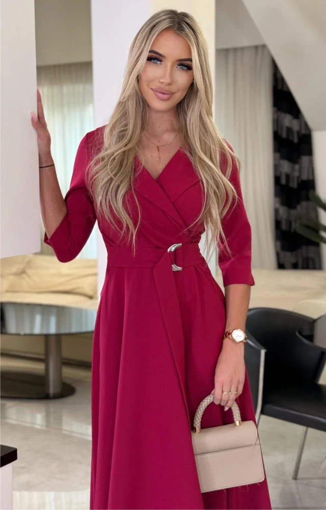 Elegantní šaty LARA v midi délce vínové