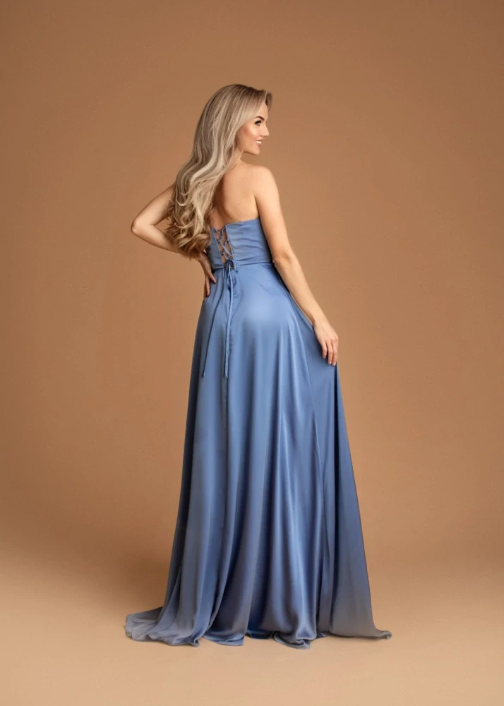 Společenské saténové šaty ELISABETH ledová modř