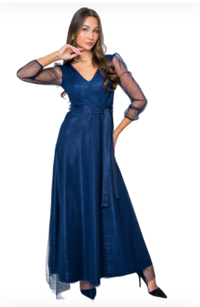 Dlouhé šaty MAGIC tmavě modré/navy jemně třpytivé