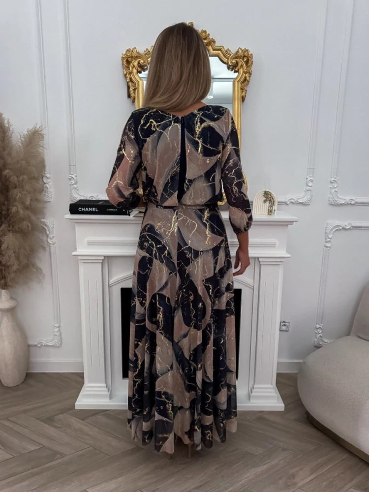 Elegantní maxi šaty ANDROMEDA s potiskem