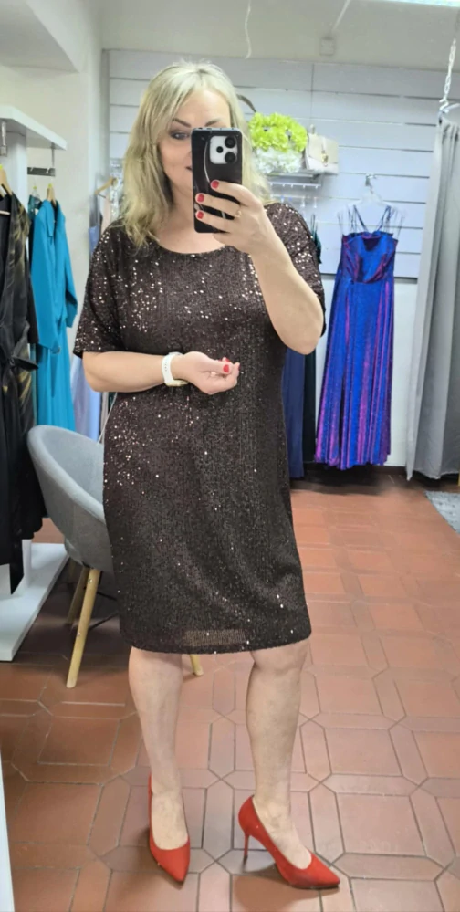 Krátké flitrové šaty MARSELINI 2332 čokoládové