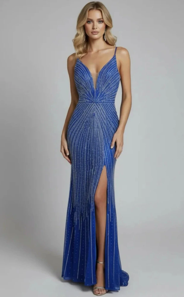 Luxusní dlouhé kamínkové šaty BELLA královsky modré