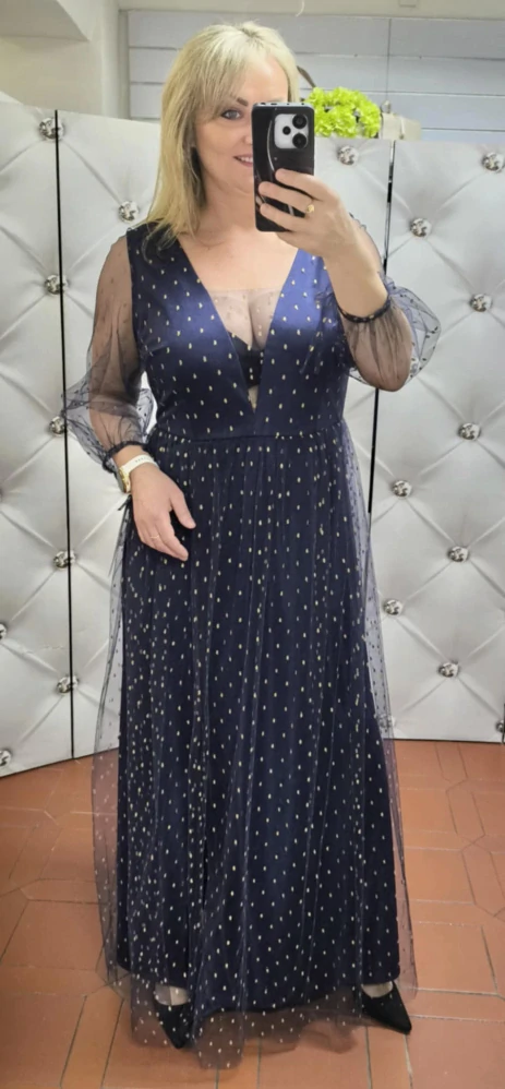 Dlouhé tylové společenské šaty MARSELINI 2601 tmavě modré