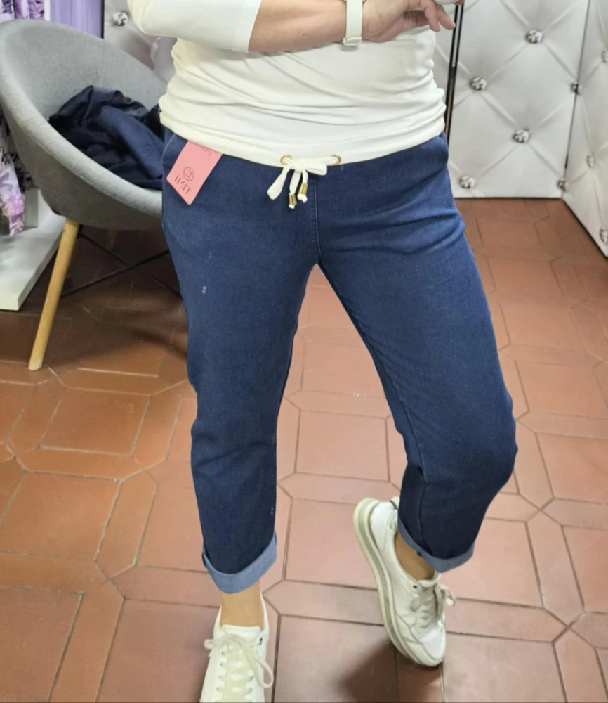 Dámské elastické kalhoty modré