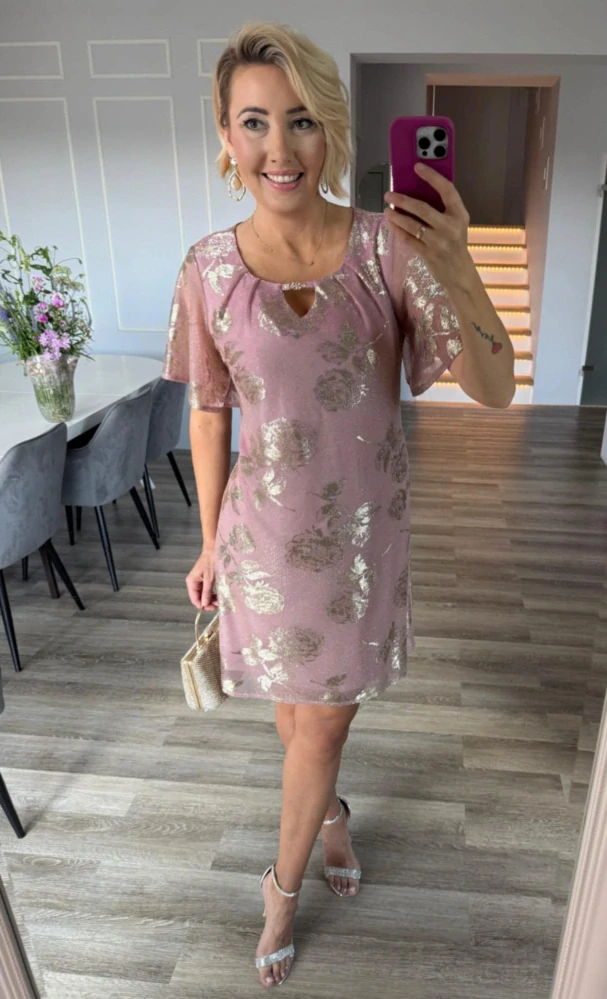 Růžovo-zlaté elegantní šaty MINESOTA s jemným vzorem