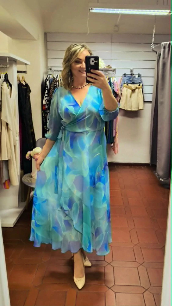 Dlouhé zavinovací šifonové šaty SEVILA modrotyrkysové