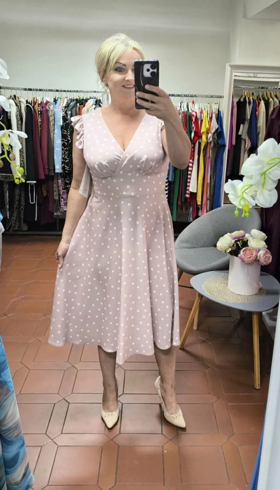 Elegantní puntíkované šaty MARSELINI 2416 pudrové