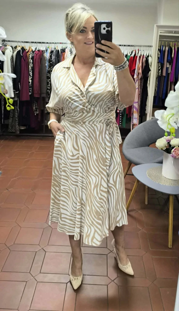 Komplet Zavinovací košile & midi sukně – Zebra Beige