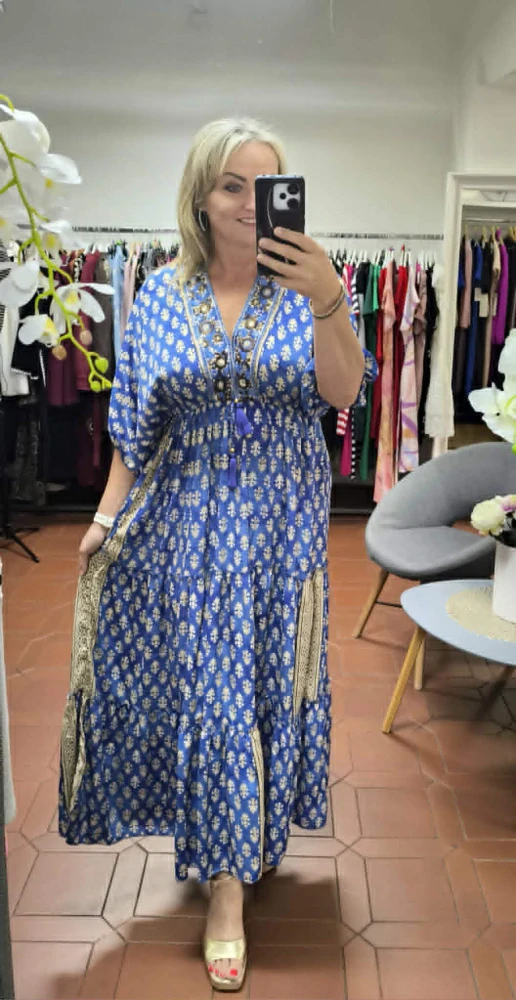 Letní hedvábné boho šaty modré
