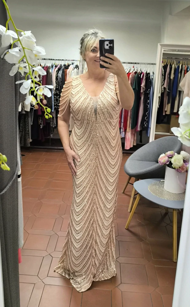 Plesové šaty KAREN PLUS SIZE béžovozlaté