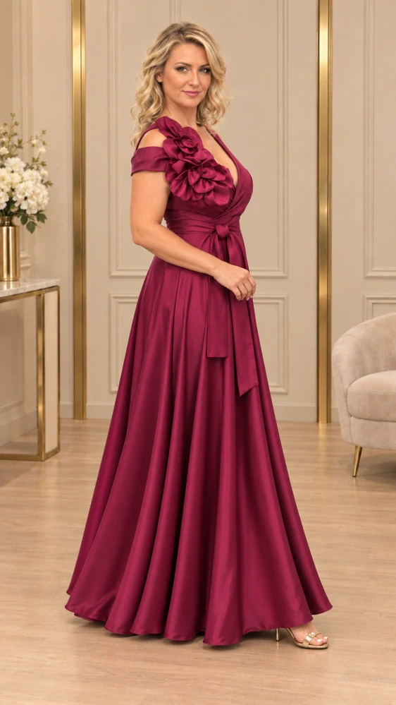 Dlouhé společenské šaty CAMELIA bordó lesklé