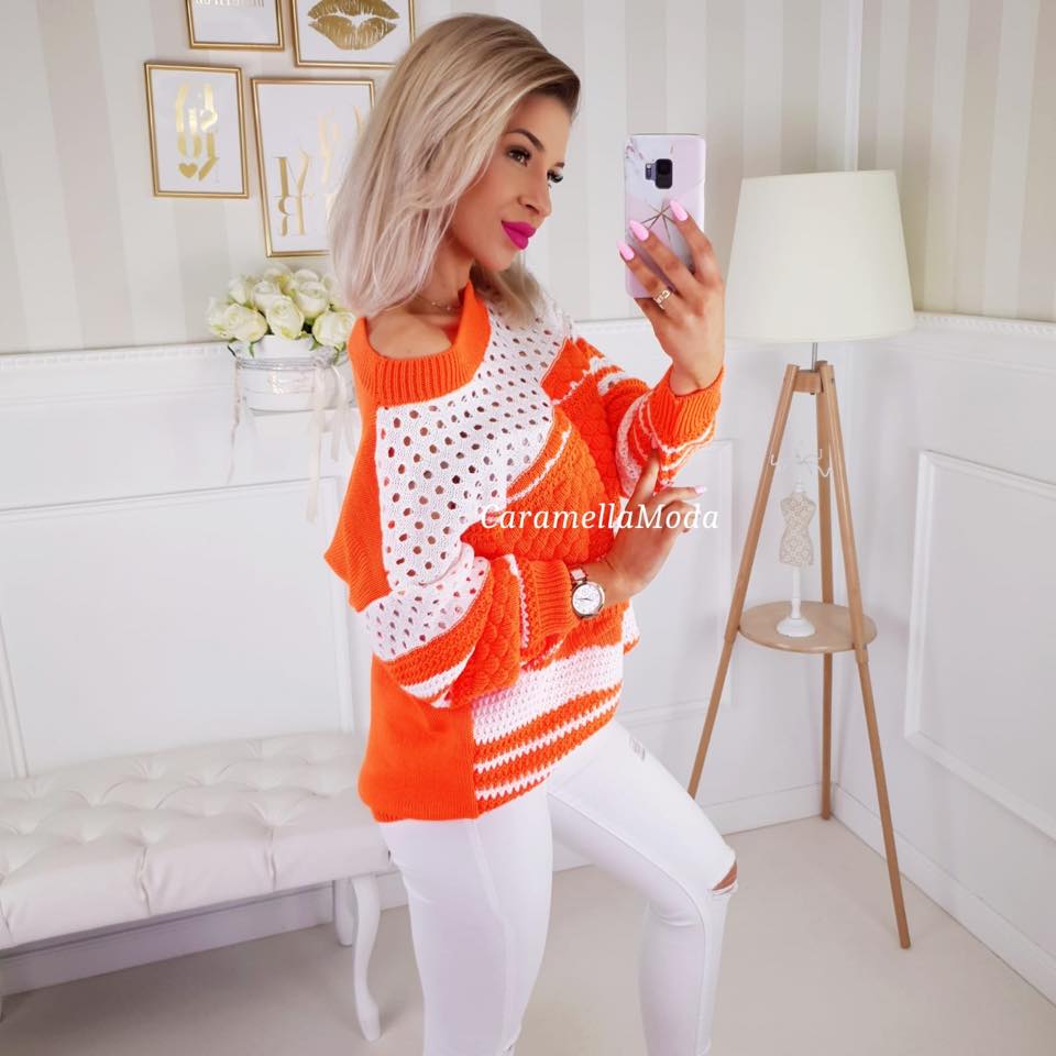 Dámský svetr oversize neon oranžový