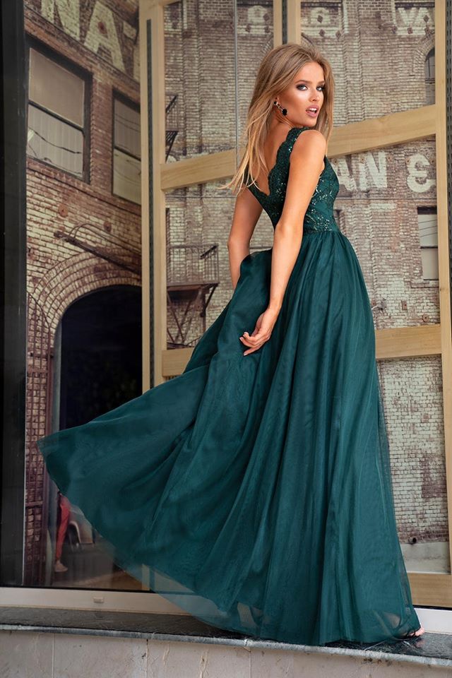 Dlouhé společenské šaty Chiara láhvově zelené