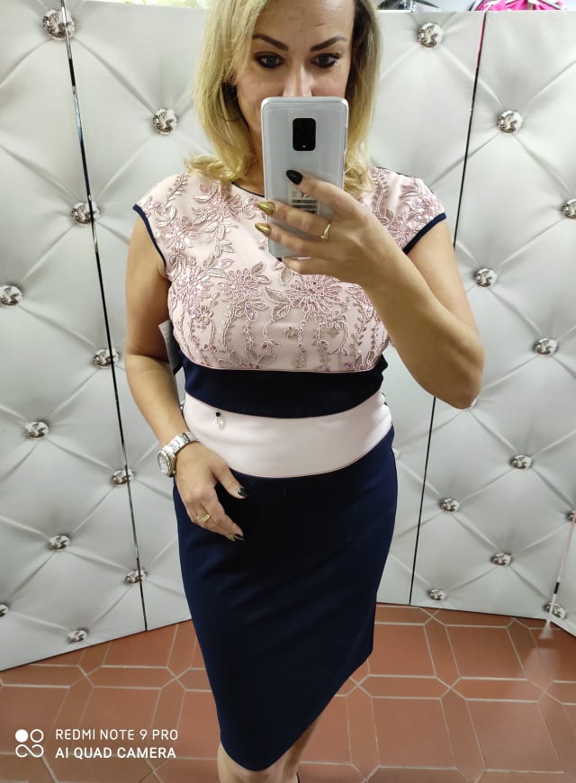 Elegantní šaty BIALETTI tmavěmodré s pudrovou