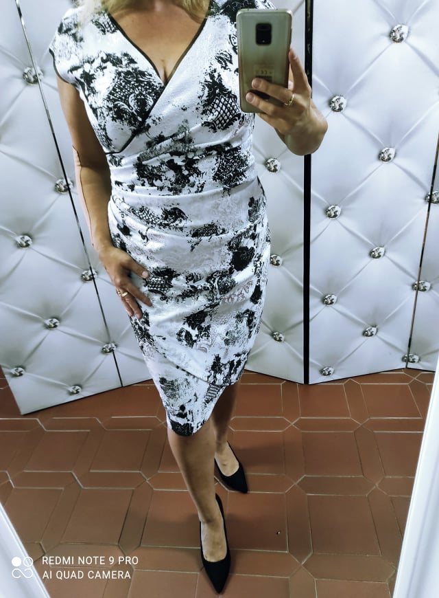 Elegantní dámské šaty Priscila černá/bílá/stříbrná