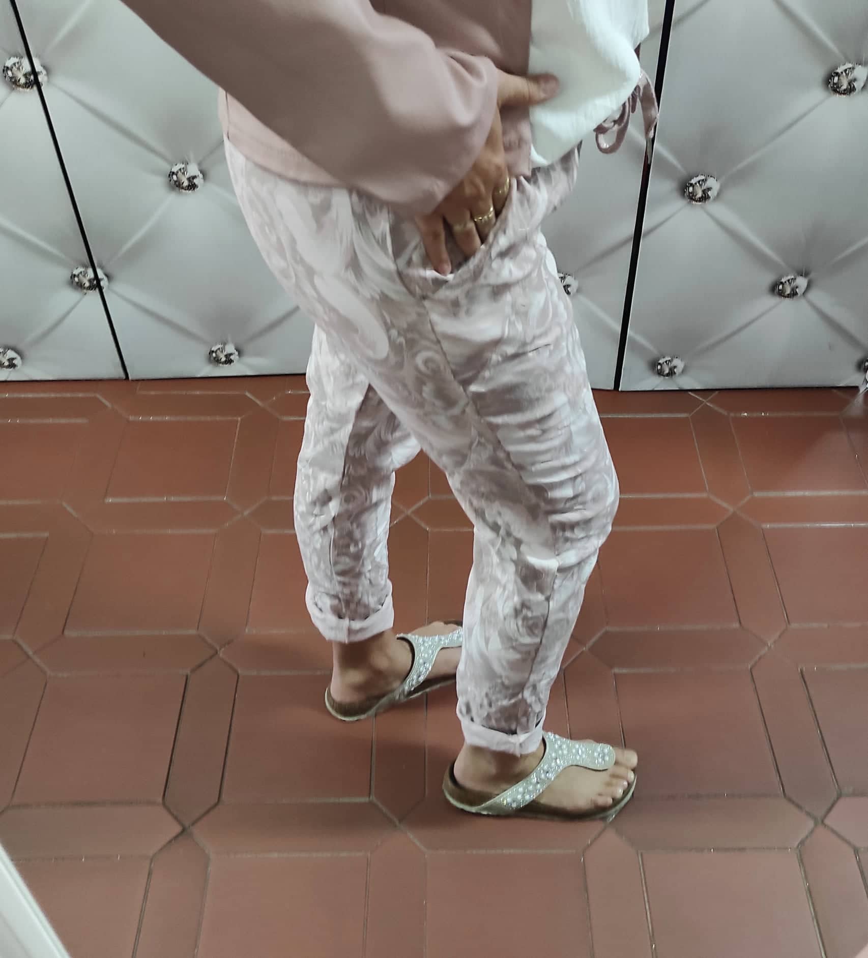 Dámské elastické kalhoty pudrové