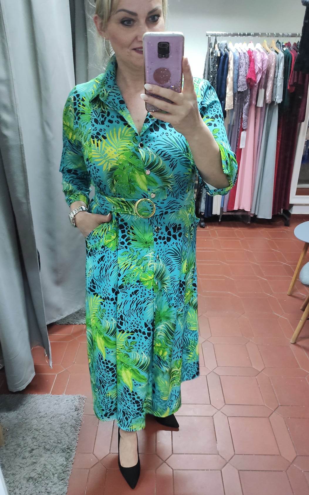Dámské košilové šaty PINACOLADA modrozelené