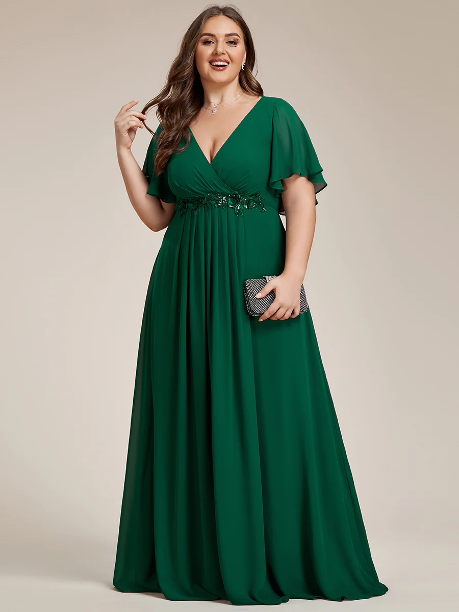Dlouhé šifonové PLUS SIZE šaty VANIS zelené