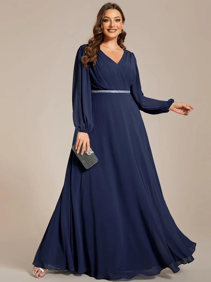 Dlouhé šifonové PLUS SIZE šaty MARIBOR tmavě modré