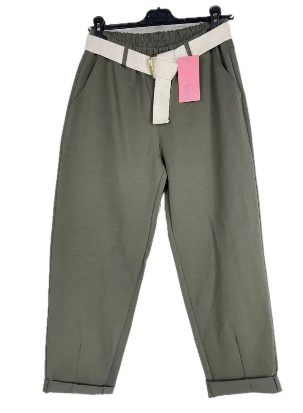 Sportovně elegantní kalhoty s bílým páskem khaki