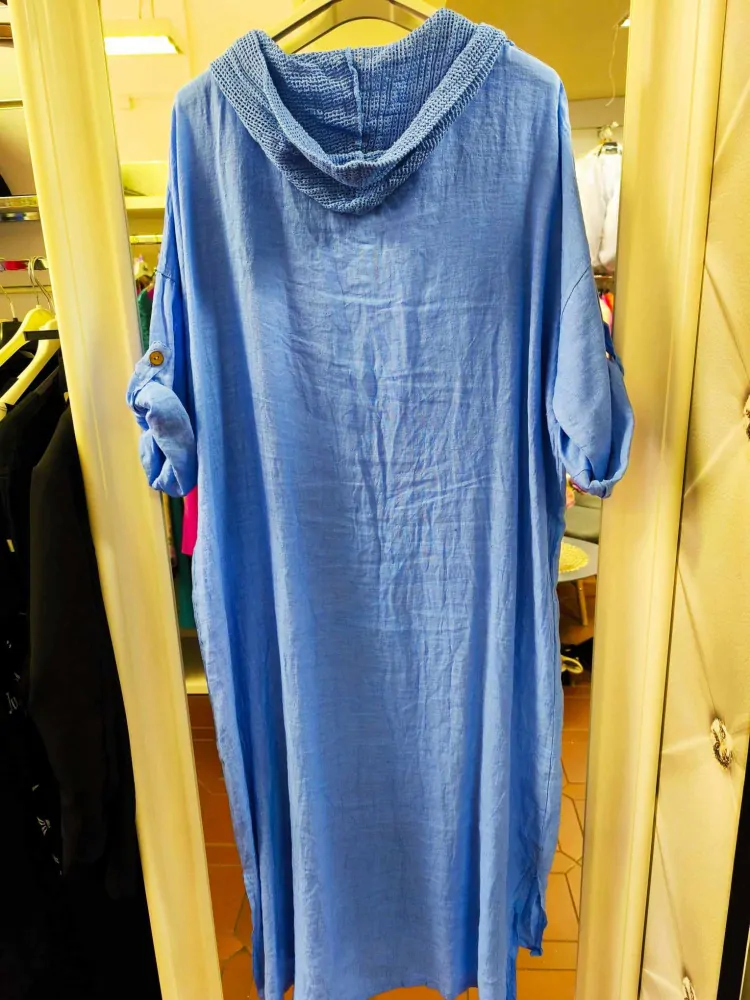 Dámské PLUS SIZE lněné šaty modré