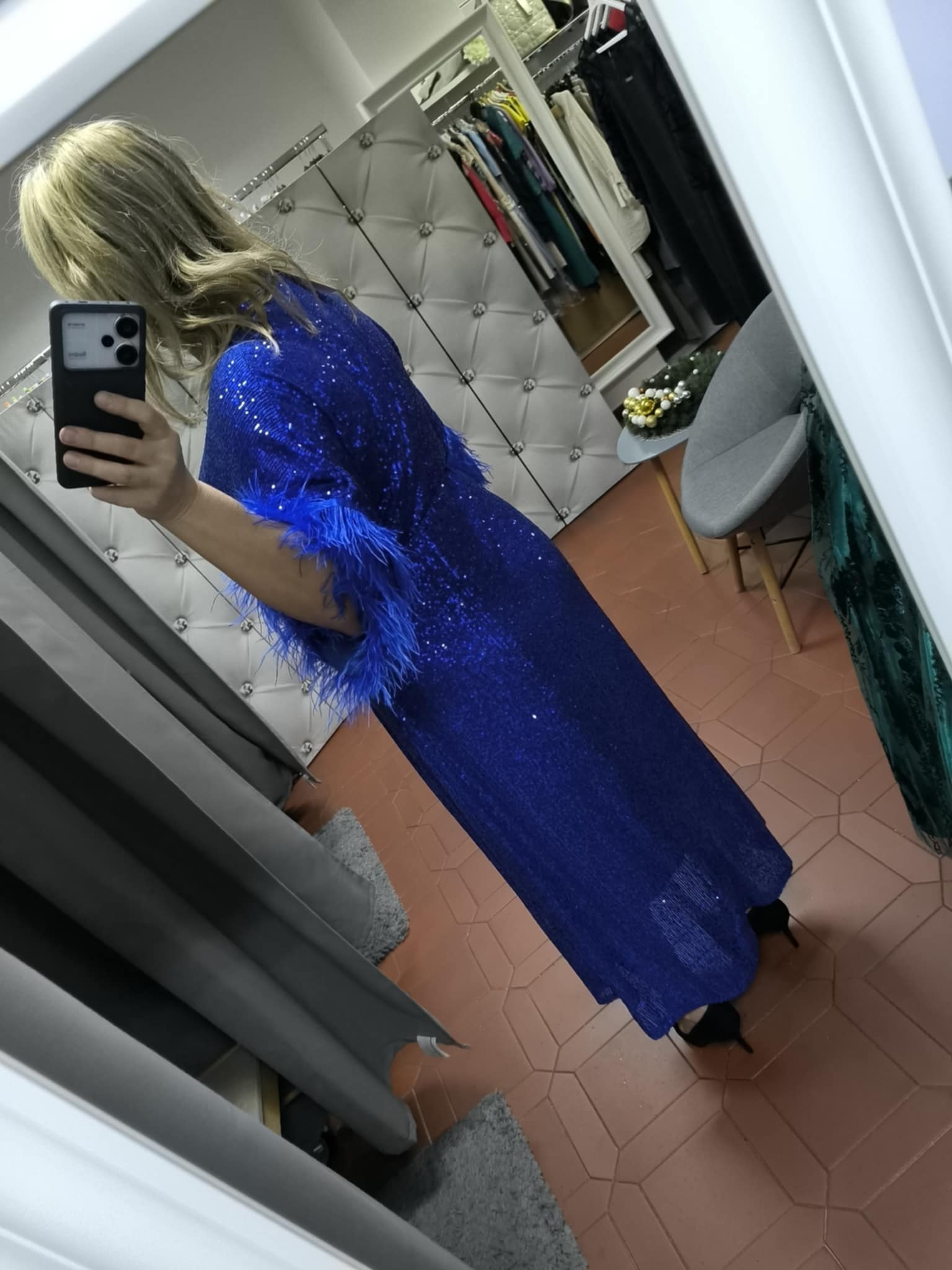 Dlouhé flitrové PLUS SIZE šaty RADKA modré