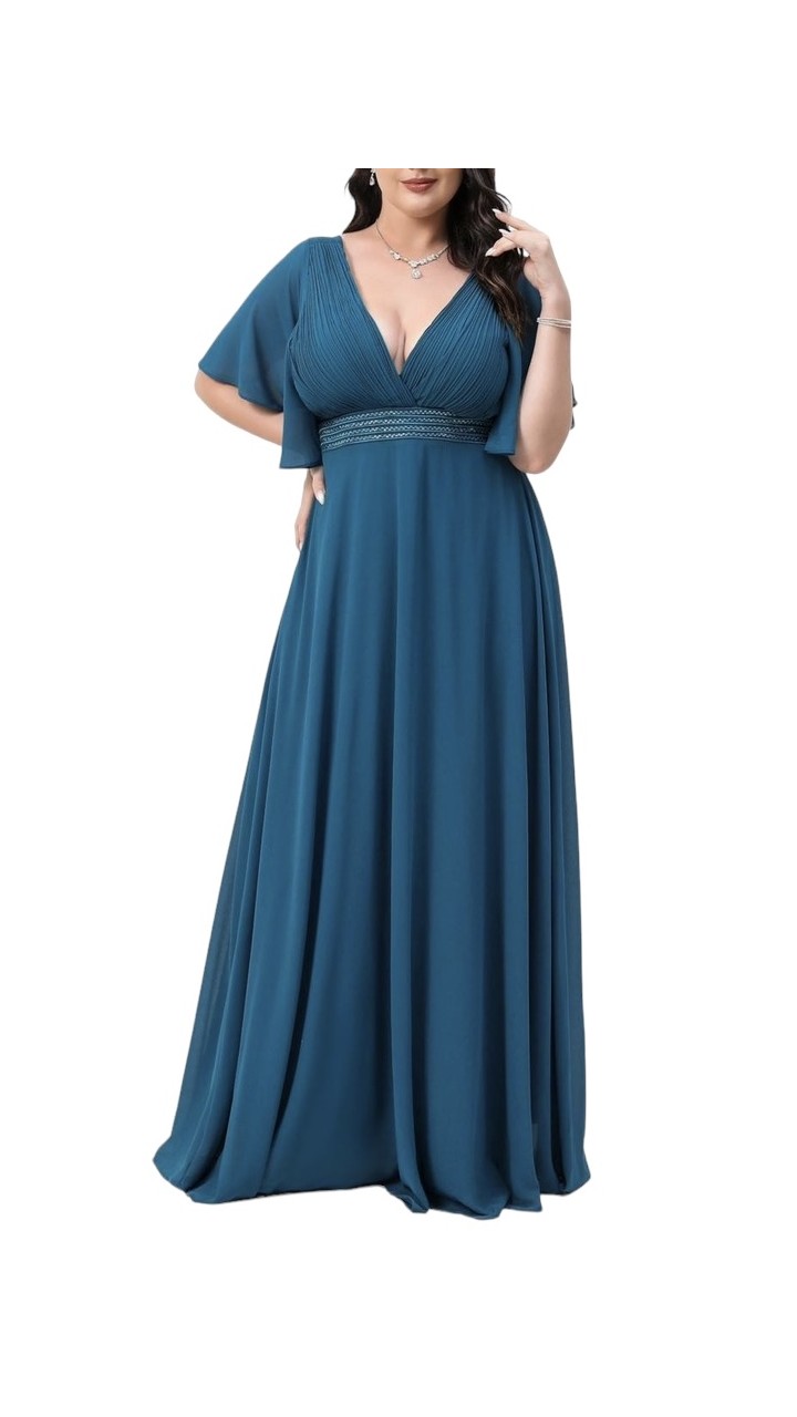 Dlouhé šifonové PLUS SIZE šaty LISA tyrkysové