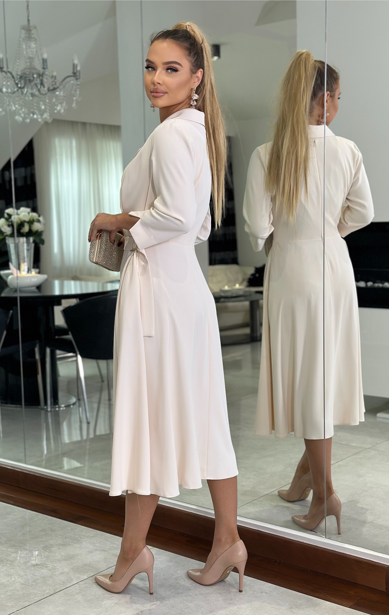 Elegantní šaty LARA v midi délce smetanové
