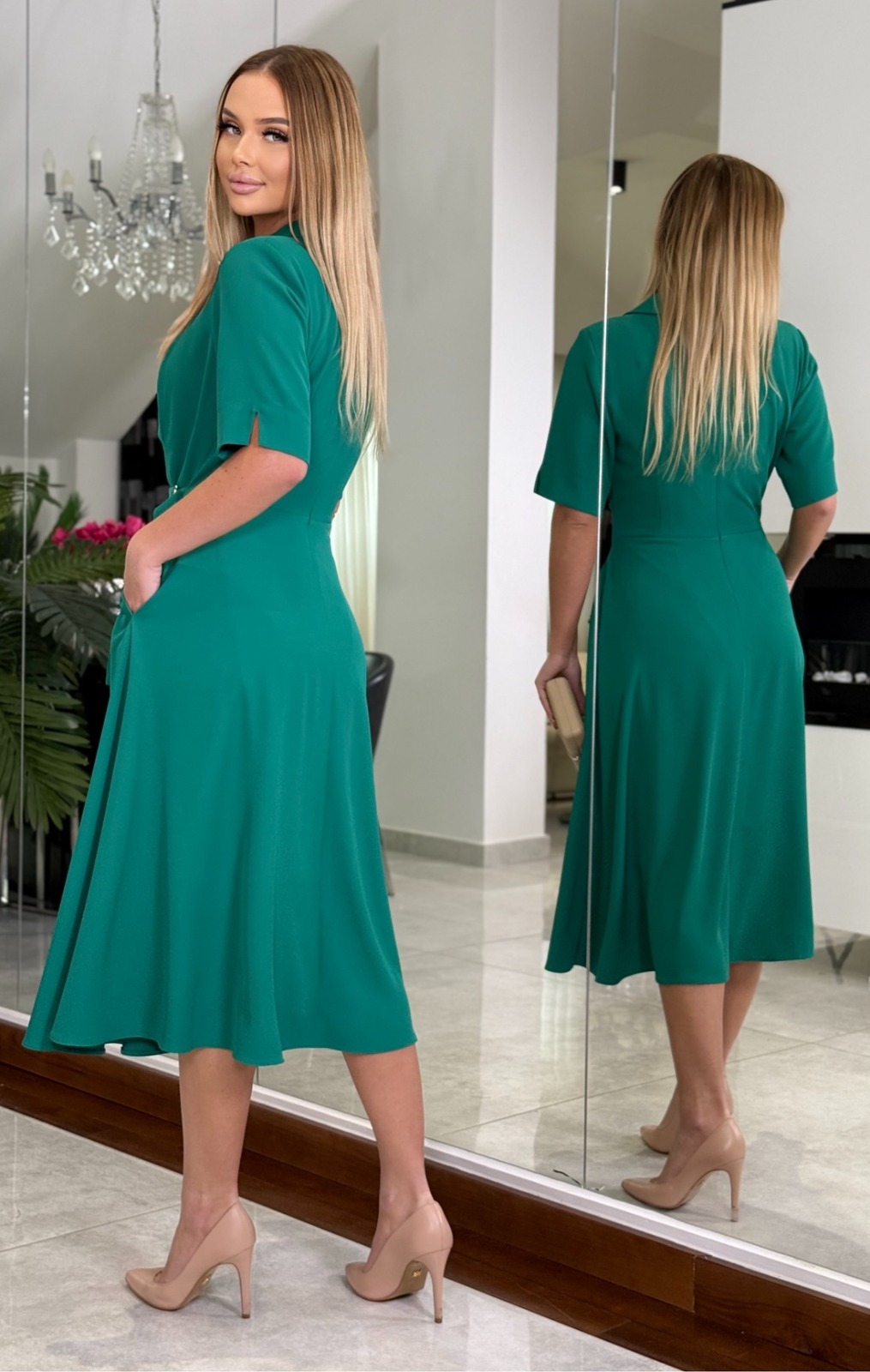 Elegantní šaty LARA v midi délce zelené