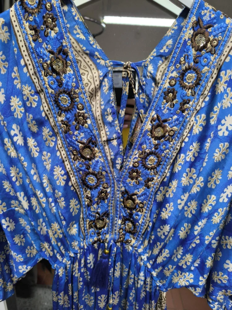 Letní hedvábné boho šaty modré