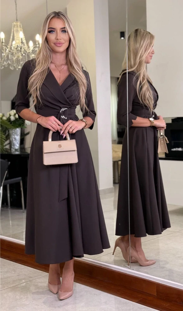 Elegantní šaty LARA v midi délce čokoládové