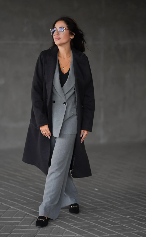 Luxusní vlněný kabát AMOR černý