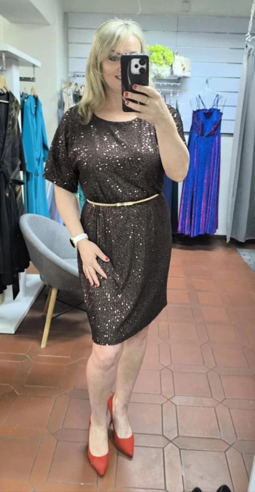 Krátké flitrové šaty MARSELINI 2332 čokoládové