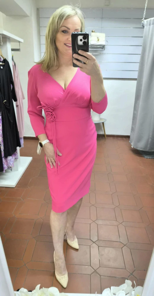 Elegantní pouzdrové šaty MARSELINI 2403 magenta s 3/4 rukávem