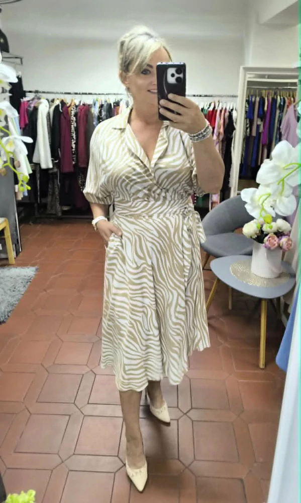 Komplet Zavinovací košile & midi sukně – Zebra Beige