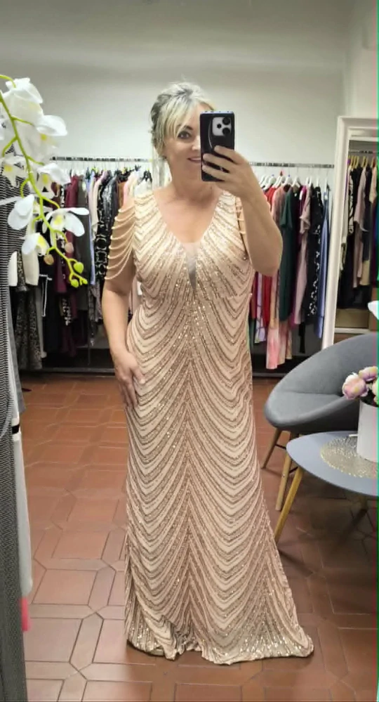 Plesové šaty KAREN PLUS SIZE béžovozlaté
