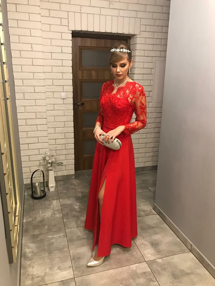 Dlouhé společenské krajkové šaty Penelope malinové