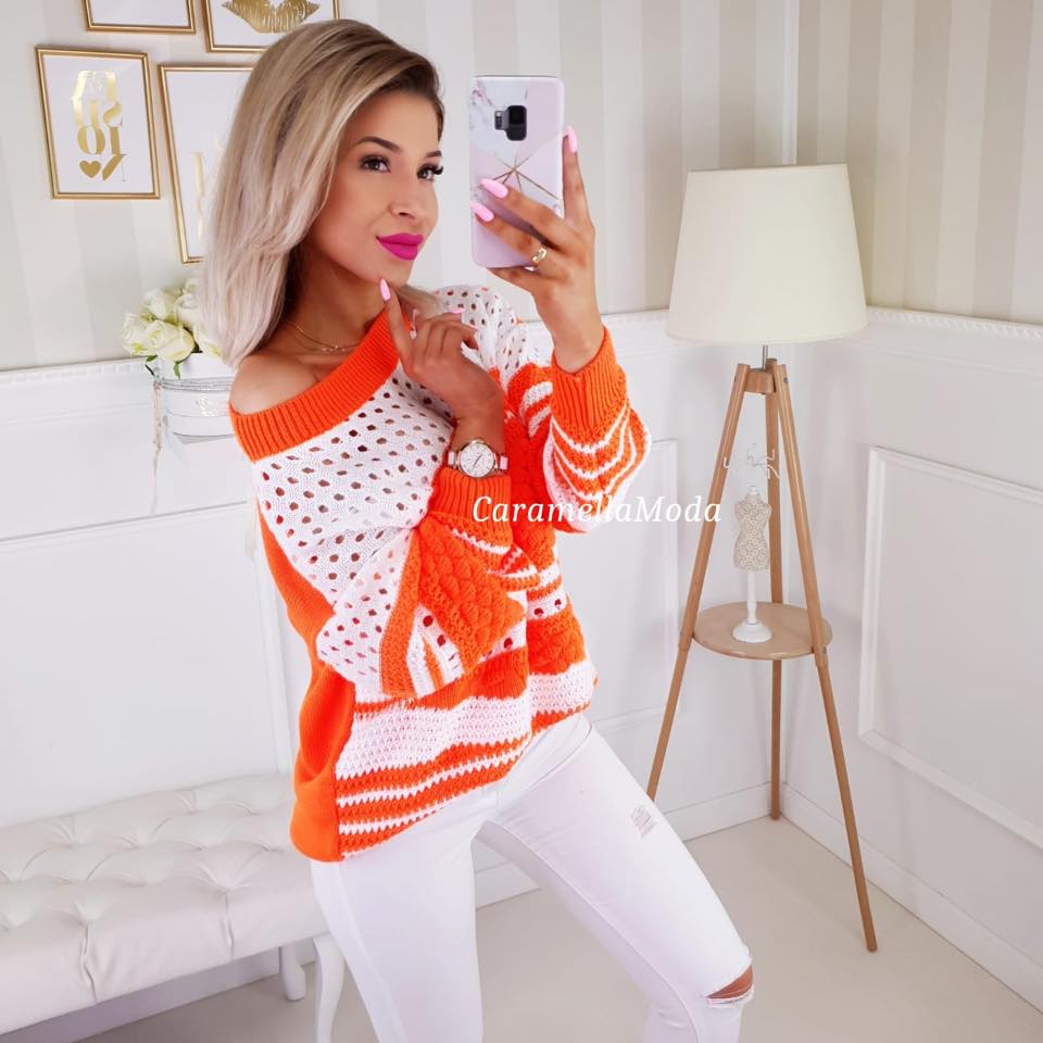 Dámský svetr oversize neon oranžový