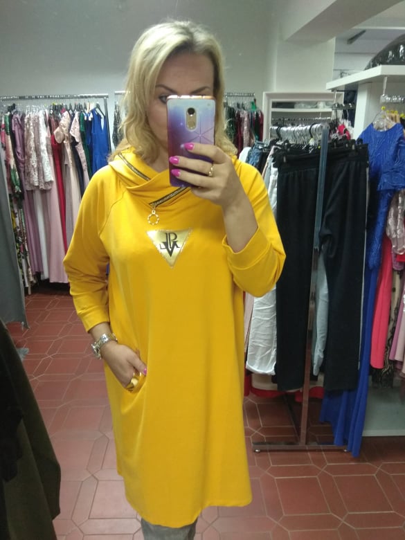 Dámské šaty/tunika PLUS SIZE hořčicová