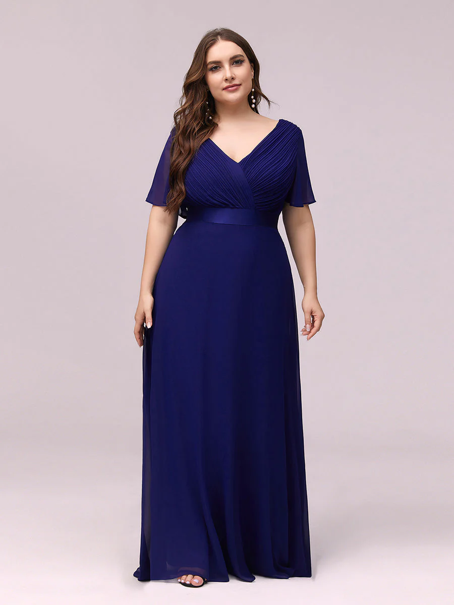 Dlouhé společenské PLUS SIZE šaty MERIDA modré