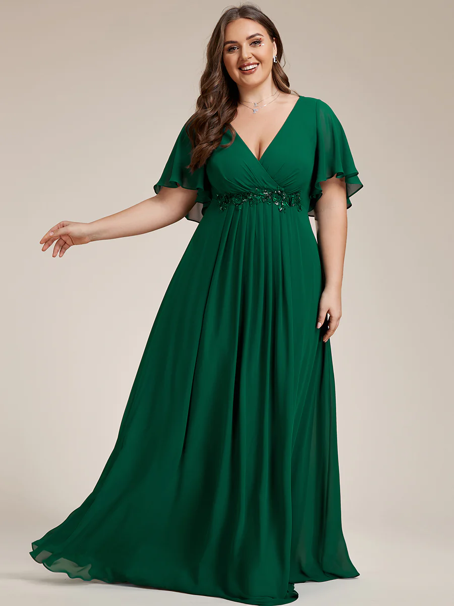 Dlouhé šifonové PLUS SIZE šaty VANIS zelené