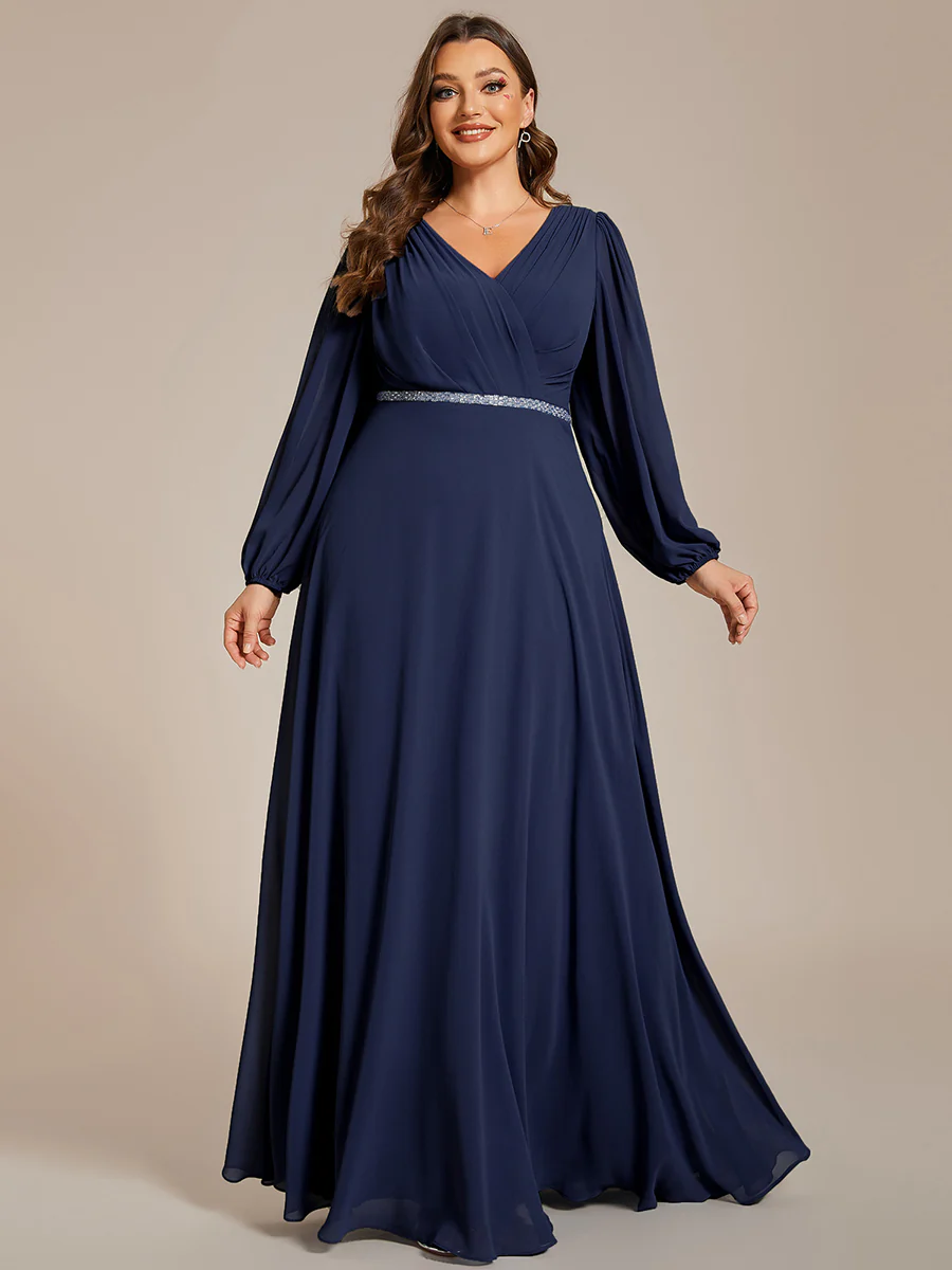 Dlouhé šifonové PLUS SIZE šaty MARIBOR tmavě modré