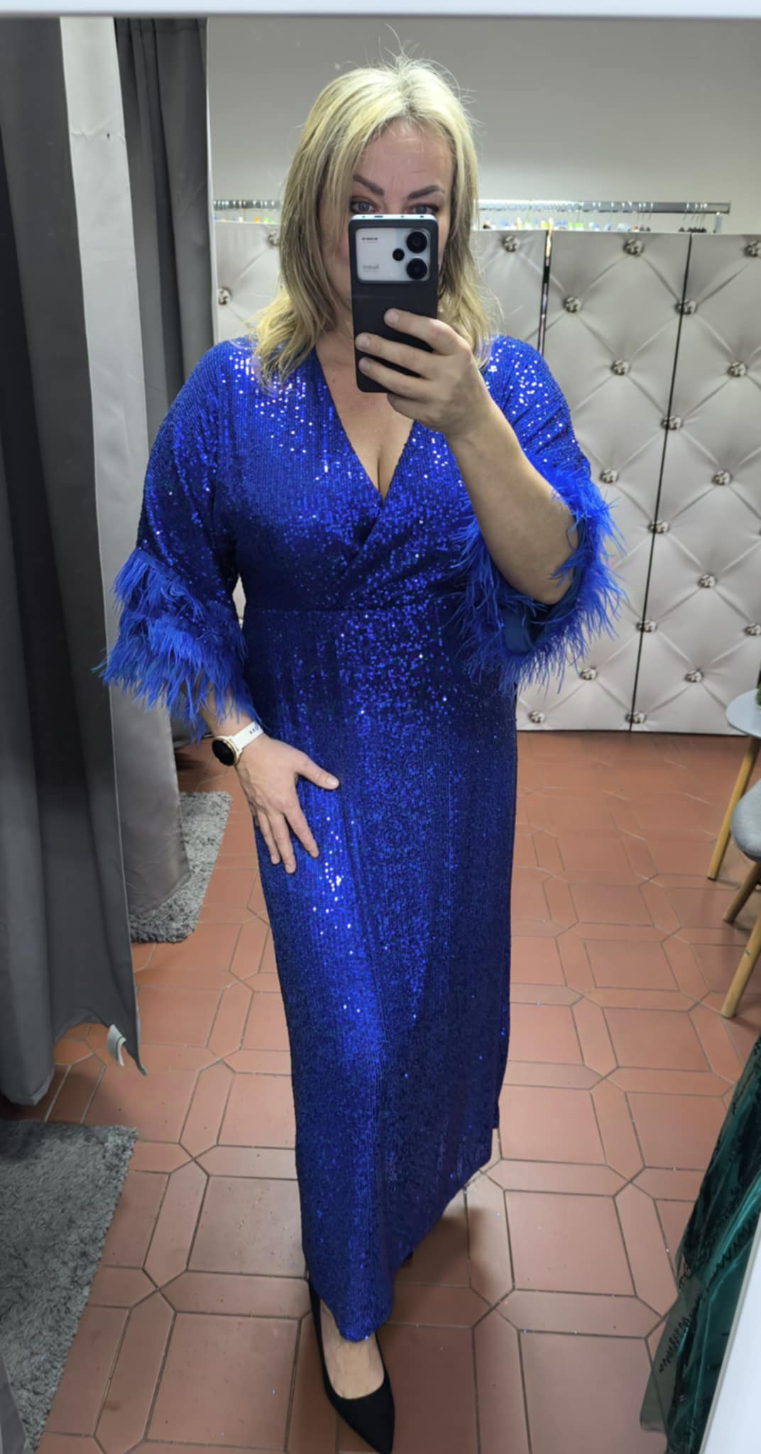 Dlouhé flitrové PLUS SIZE šaty RADKA modré