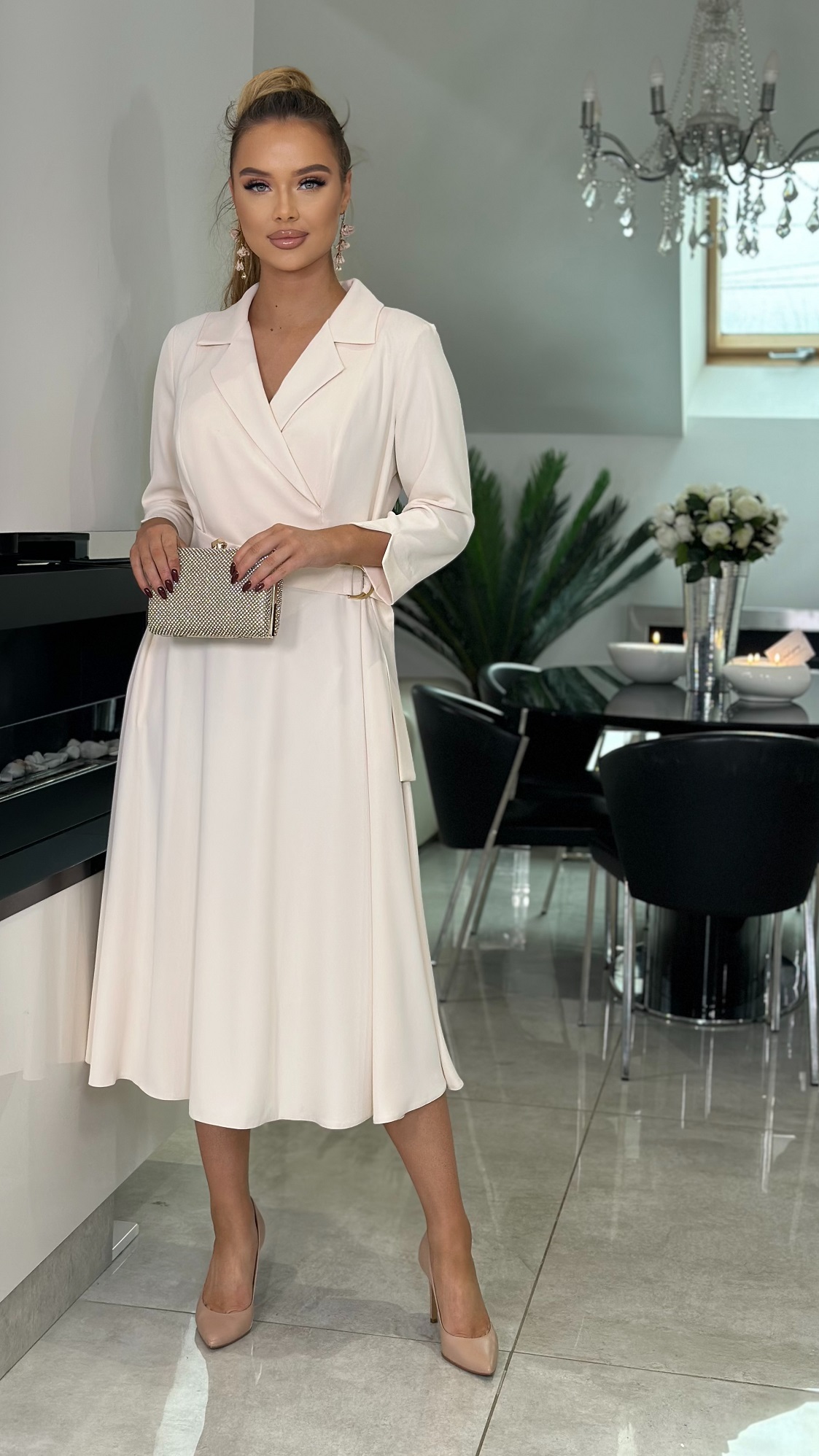 Elegantní šaty LARA v midi délce smetanové