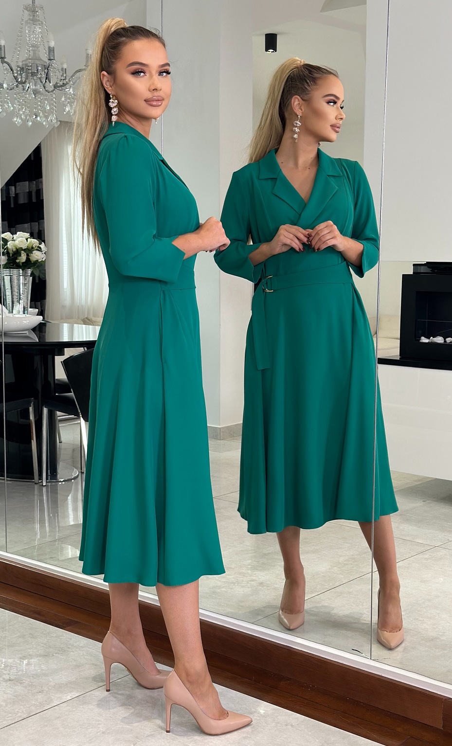 Elegantní šaty LARA v midi délce zelené